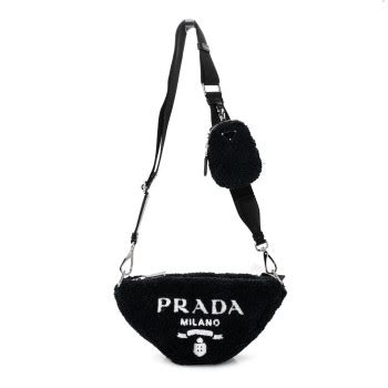 Prada Terry Cloth Triangle Shoulder Bag Black White